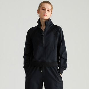 [Strict Selection] Sportswear Women's Jacket Loose Casual Slim Half Zipper Vertical Neck Fashion Fitness Long Sleeve Sweatshirt Women