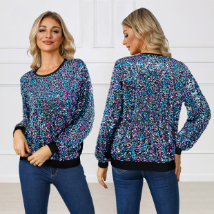 10565 cross-border Europe and the United States Amazon autumn and winter explosions sweater stars sea sequins embellishment temperament round neck long sleeve
