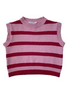 Girls' Western Style Vest 2024 Spring and Autumn New Children's Wear Korean Style Sleeveless Top Powder Striped Sweater Vest