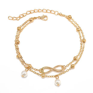 Europe and the United States cross-border foreign trade summer New ins fashion Imitation Pearl Digital 8 pendant double-layer anklet women's creative foot ornaments
