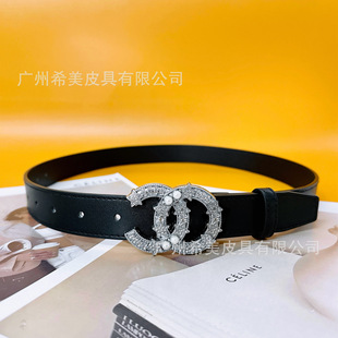 Fashion Light Luxury Full Diamond Alphabet Buckle Women's Decorative Belt with Suit Jeans High-grade All-match Women's Belt