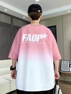 Ice Silk Gradient Short-sleeved T-shirt Men's 2025 New Summer Loose Half-sleeved Teenager Trendy Brand Mingshi