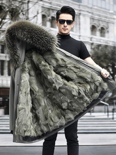 Parker Men's 2024 New Winter Fox Fur Liner Fur One-piece Mid-length Mink Fur Coat