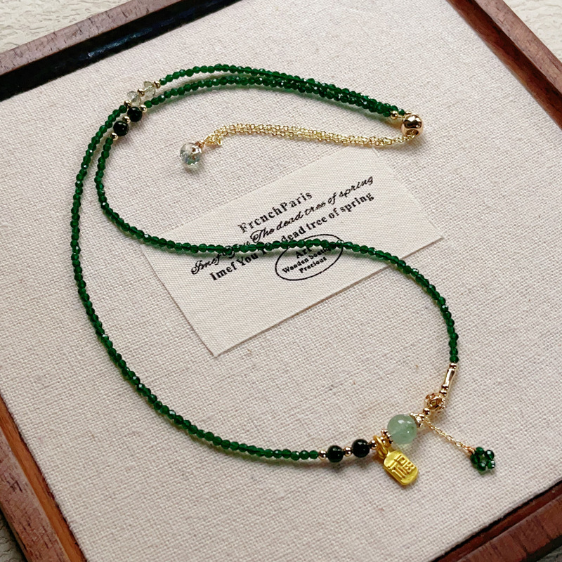 Ultra-Fine Green Spinel Slender Super Flash Imported 14K Stone Three-Circle Bracelet for Men and Women