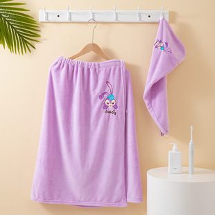 Strapless Bath Skirt Women's Coral Fleece Summer Water-absorbing Quick-drying Bath Cap Large Wrap Towel Cartoon Household Bath Two-piece Set Wholesale