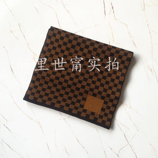 Foreign Trade Men's Scarf Knitted Wool Checkerboard Plaid Letters Light Gray and White Warm Scarf Autumn and Winter New Spot Batch