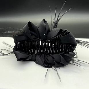 High-grade Satin Feather Grab Clip Women's New Back Head Shark Clip Hairpin Elegant Hair Grab