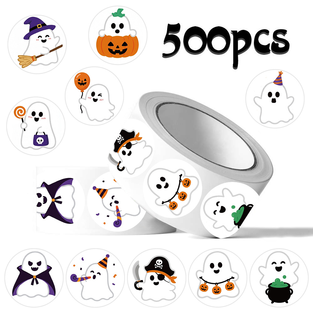 Original Halloween Little Ghost Sticker Roll DIY Cute Journal Tape Gift Box Decoration Sealing Stickers Wholesale