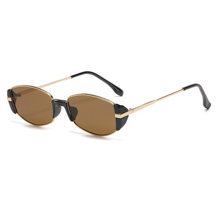 2024 New Modern Retro High-end Sense Brown Narrow Frame Small Brown Mirror Women's Round Face Slimming Cat's Eye Sunglasses Sunglasses