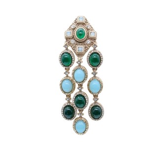 Middle Western Retro Emerald Tassel Ear Pat with Diamond Elegant Antique Style Long Swept Shoulder Earrings Earrings