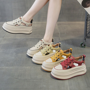 812-3 net red leather women's shoes summer new hollow breathable sneaker muffin thick bottom increased casual shoes