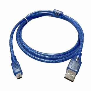 Transparent blue mini 5pin data line mini usb 5p T type port transparent blue data line 0.3 m-10m