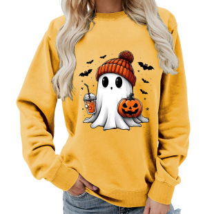 Amazon Source Ghost Pumpkin Bat Print Round Neck Women's Top Sweatshirt Coat Casual Loose European Size
