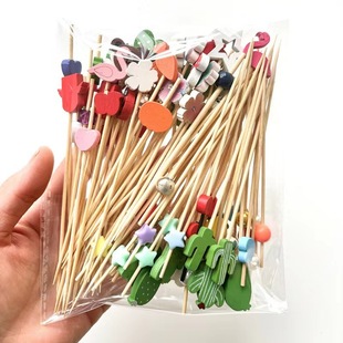 Disposable fruit stick bamboo stick flower stick fruit fork creative art toothpick cocktail sign hamburger sign fruit plug commercial