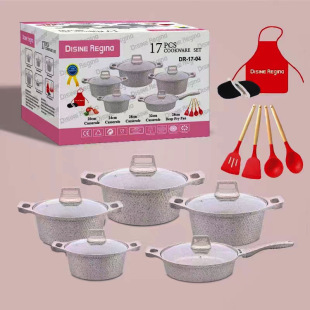 Комплект антипригарных горшков для кухонных принадлежностей 17pcs Алюминиевый мраморный горшок для супа для супа