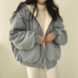 Korean chic Casual Elegant Loose Fleece-lined Thickened Two-sided Wearing Lamb Wool Cotton-padded Coat Women's Coat Autumn and Winter Cotton-padded Coat