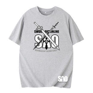 Cross-border New Cartoon Sword Shenyu Summer Large Size Men's and Women's Short-sleeved Casual T-shirt Round Neck Letter Printing Base