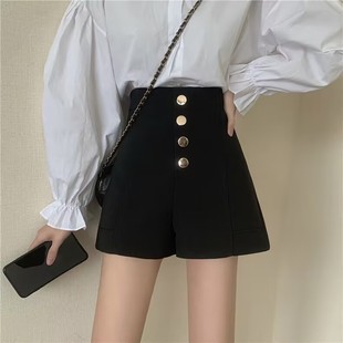 Design Sense Black Shorts Women's 2023 Summer New Wide Pants High Waist All-match Single-breasted A- line Casual Hot Pants