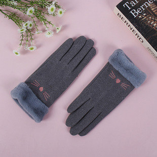 New Autumn and Winter Warm Touch Screen Gloves Women's German Velvet Mouth Gloves Thickened Outdoor Cycling Winter Windproof