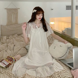 Summer plus size Women's Fat Sister Princess Style Cute Nightdress Loose Slimming Pajamas Sweet Fashion Home Clothes