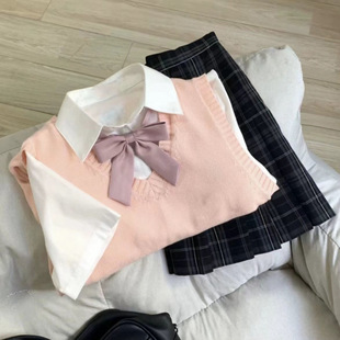 College-style Basic Multi-color All-match Knitted Pullover Vest Fashionable Sweet JK Stacked Girl's Top for Women
