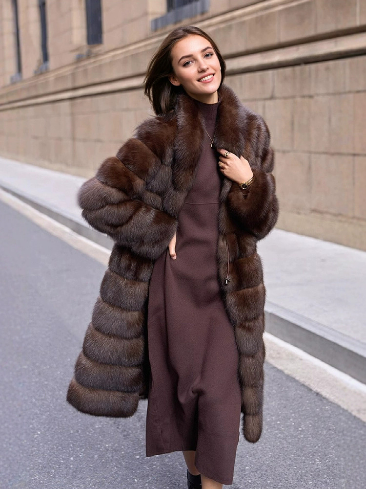 Russian Sable Fur Coat Women's Stand Collar Farmer Color Environmentally Friendly Imitation Fur Outwear Long 2025 New Winter