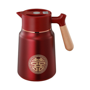 Wedding festive thermos wooden handle hotel hot water kettle food grade 304 stainless steel large capacity thermos