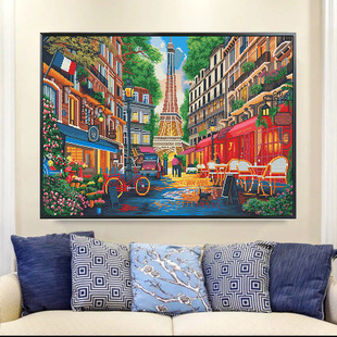 Tiktok Kuaishou cross-border one-piece delivery full embroidery cross stitch 2023 new style living room thread embroidery landscape painting Paris street