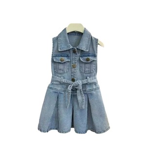 Girl's Dress Summer 2024 New Children's Korean-style Sleeveless Vest Princess Dress Styline Summer Denim Dress Trendy