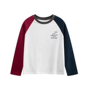 GRrr Korean children's clothing big children's spring new male young students cartoon color contrast round neck long sleeve t-shirt wholesale