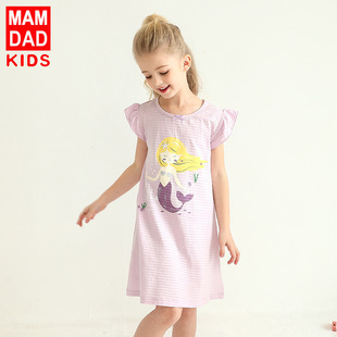 Children's Pajamas Pure Cotton Class a Glub Cotton Medium and Large Children's Cartoon Summer Thin Baby Parent-Child Air-conditioning Clothes Girls' Nightgown