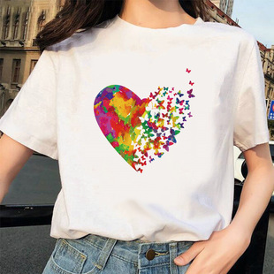 Colorful love butterfly clothing Ke-style heat transfer painting Amazon special for washable A- level pink high elastic Ke-style heat transfer painting