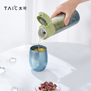 TAIC pure titanium thermos cup one-button elastic cover lightweight accompanying water cup portable office car 420ML Monet