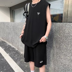 2024 New Sleeveless T-shirt Men's Summer Casual Sports Running Quick-drying Vest Shorts Basketball Clothes suit T White