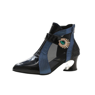 Autumn and Winter new fashion leather boots thick high heel mesh breathable Martin boots cross-border plus size cool boots hot sale in stock women's boots