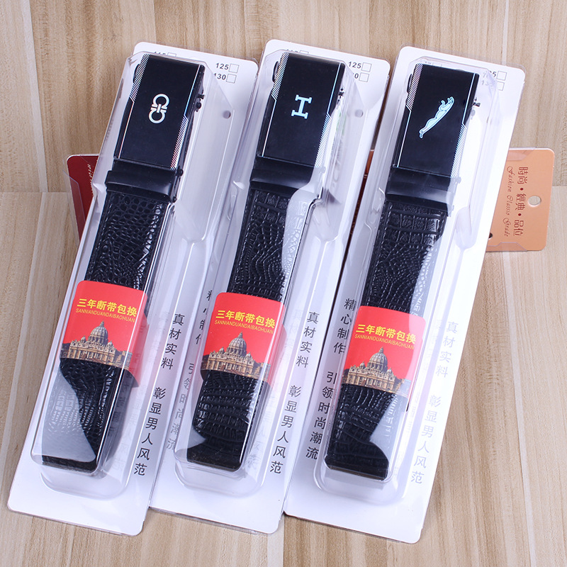 Belt men's high-end sense wholesale all-match fashion men's leather stall transparent belt gift box packaging casual pants belt
