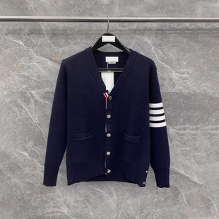 Cardigan Sweater High Version Loose Knitted Sweater V-Neck Cotton Soft Trendy Brand Four Bar Casual Jacket for Men and Women