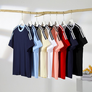 2024 new American cotton 250g double yarn three-bar shoulder short sleeve T-shirt men's fashion casual sports jacket