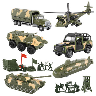 Children's alloy tank boy toy car set military pull back armored car off-road model wholesale generation