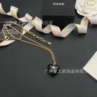 Real shot Xiangjia on the version with label double C spades heart necklace female incense grandma high sense love clavicle chain female wholesale