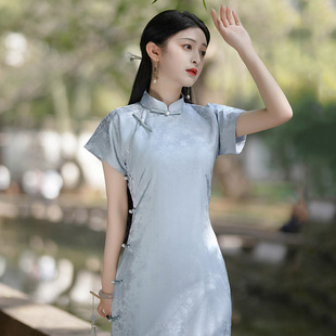 Full Cardigan Ancient Flat Chinese Style Long Improved Cheongsam Young Women's Retro Republic of China Style Graduation Photo Student Clothes