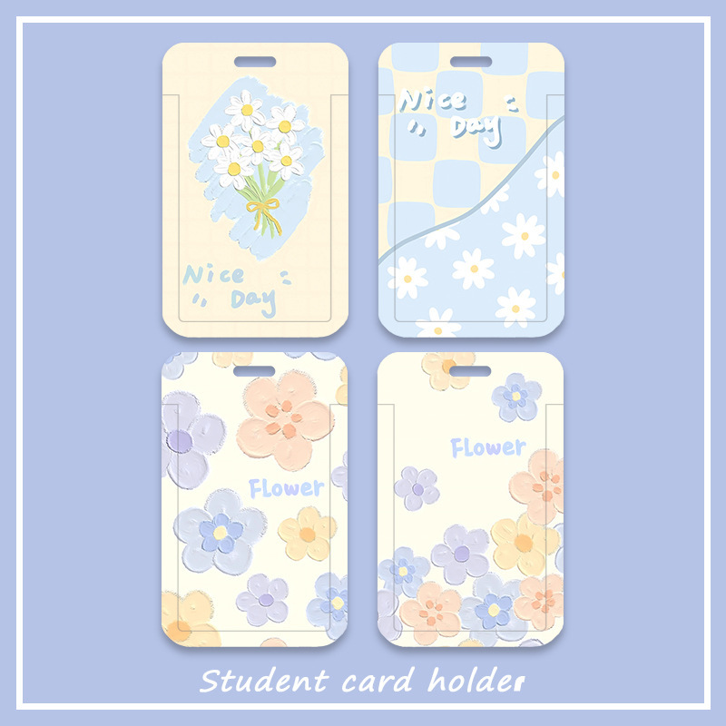Cross-Border Foreign Trade Oil Painting Style Flower Card Holder Student Card Meal Card Subway Bus Card Kindergarten Pick-Up and Drop-Off Anti-Lost Card Holder