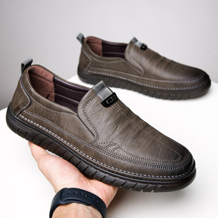 2023 New British Loafers Men's Shoes Lazy Slip-on Trendy Business Leather Shoes Men's Genuine Leather All-match Casual Shoes