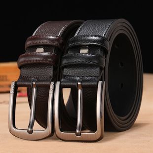 Men's Pin Buckle Belt Litchi Pattern Pin Buckle Edge Wear-resistant Scratch-resistant Belt Pin Buckle Belt Men's High-end Sense