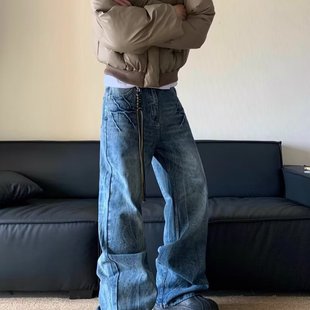 2024 American Retro Jeans Men's New Spring and Autumn Trendy Brand Design Sense Loose Straight Barrel Plankton Handsome Long Pants