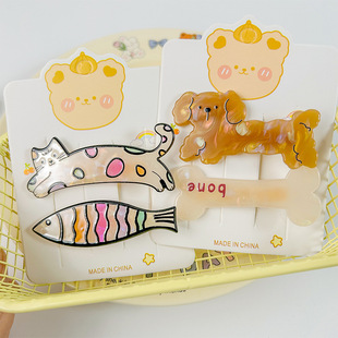 Cartoon cute kitten puppy hairpin suit sweet girl heart bone small fish bangs clip all-match headdress female