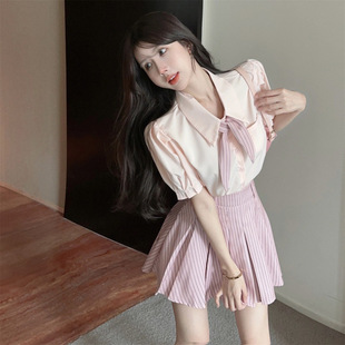 Jk Uniform College Pure Lust Suit Small Fresh Short-Sleeved Shirt High-Waisted Pleated Skirt Fashionable Two-Piece Set for Women