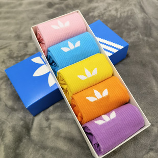 Five Pair Gift Box Adi Clover Socks Men and Women Korean Style Mid-high Stockings Student Ins Fashion Brand Couple Sports