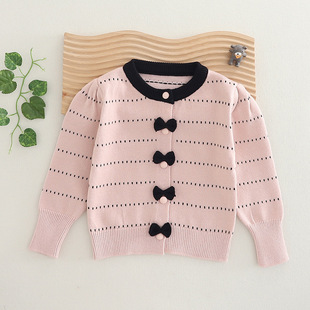 Girls' Sweater Cardigan Coat Thin Cute Bow Sweater Baby 2025 New Children's Knitted Outer