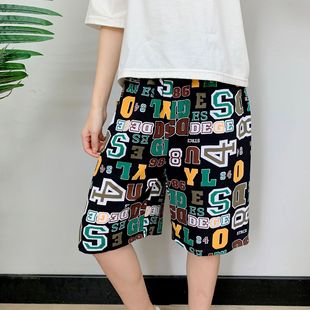 Cotton Silk Pajama Pants Men's Summer Thin Large Size Loose Shorts Casual Breathable Flower Pants Outer Wear Half Beach Pants